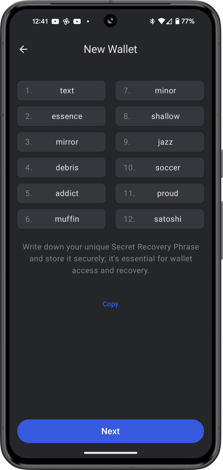 Save Recovery Phrase Android