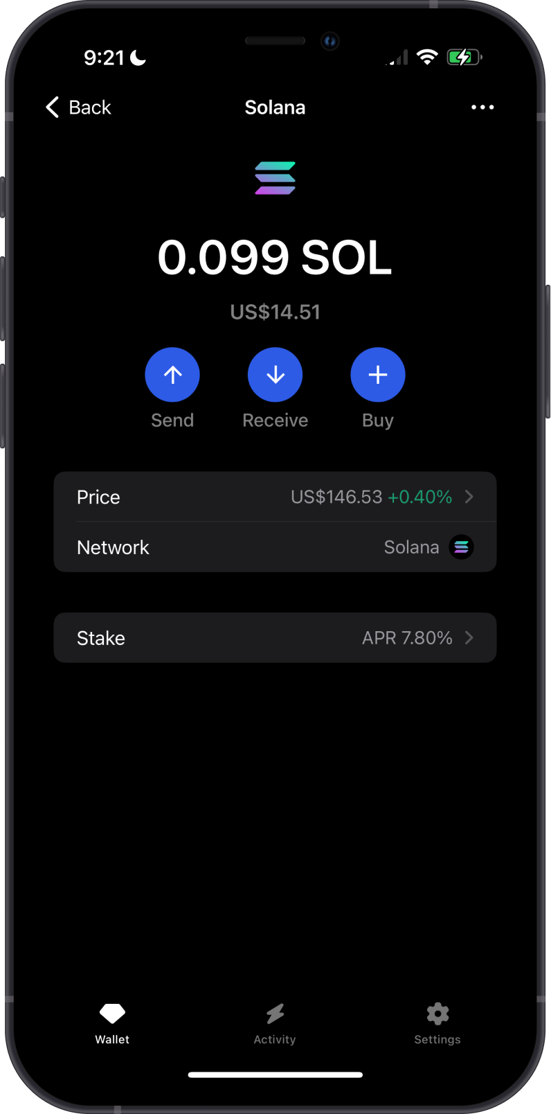 Solana Balance on Gem Wallet