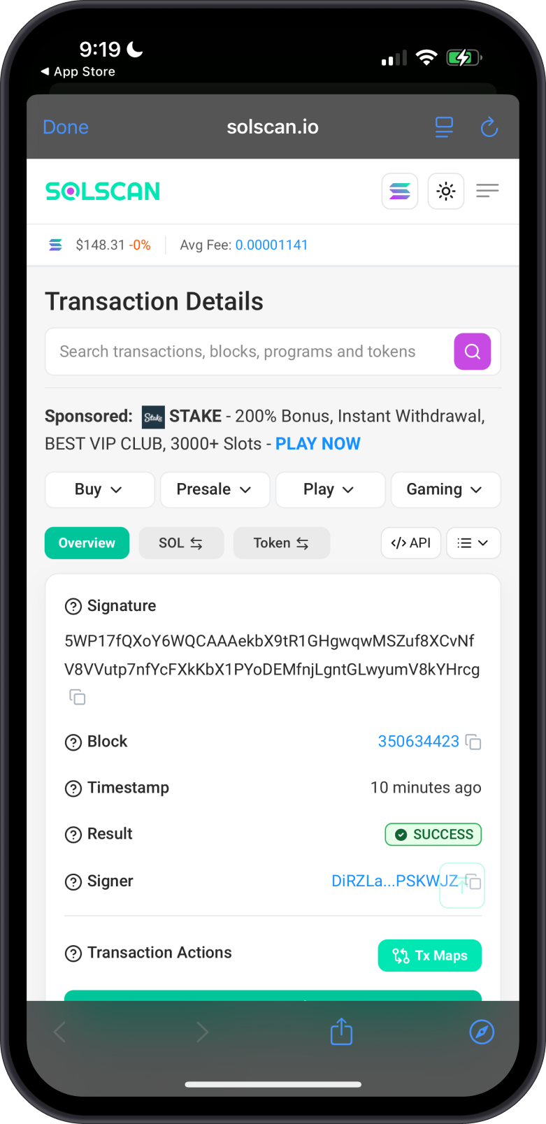 Checking Solana Transaction on Solscan