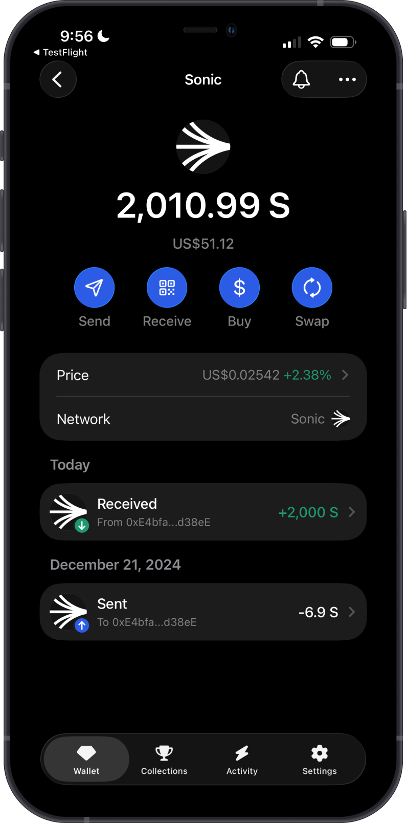 Sonic on Gem Wallet