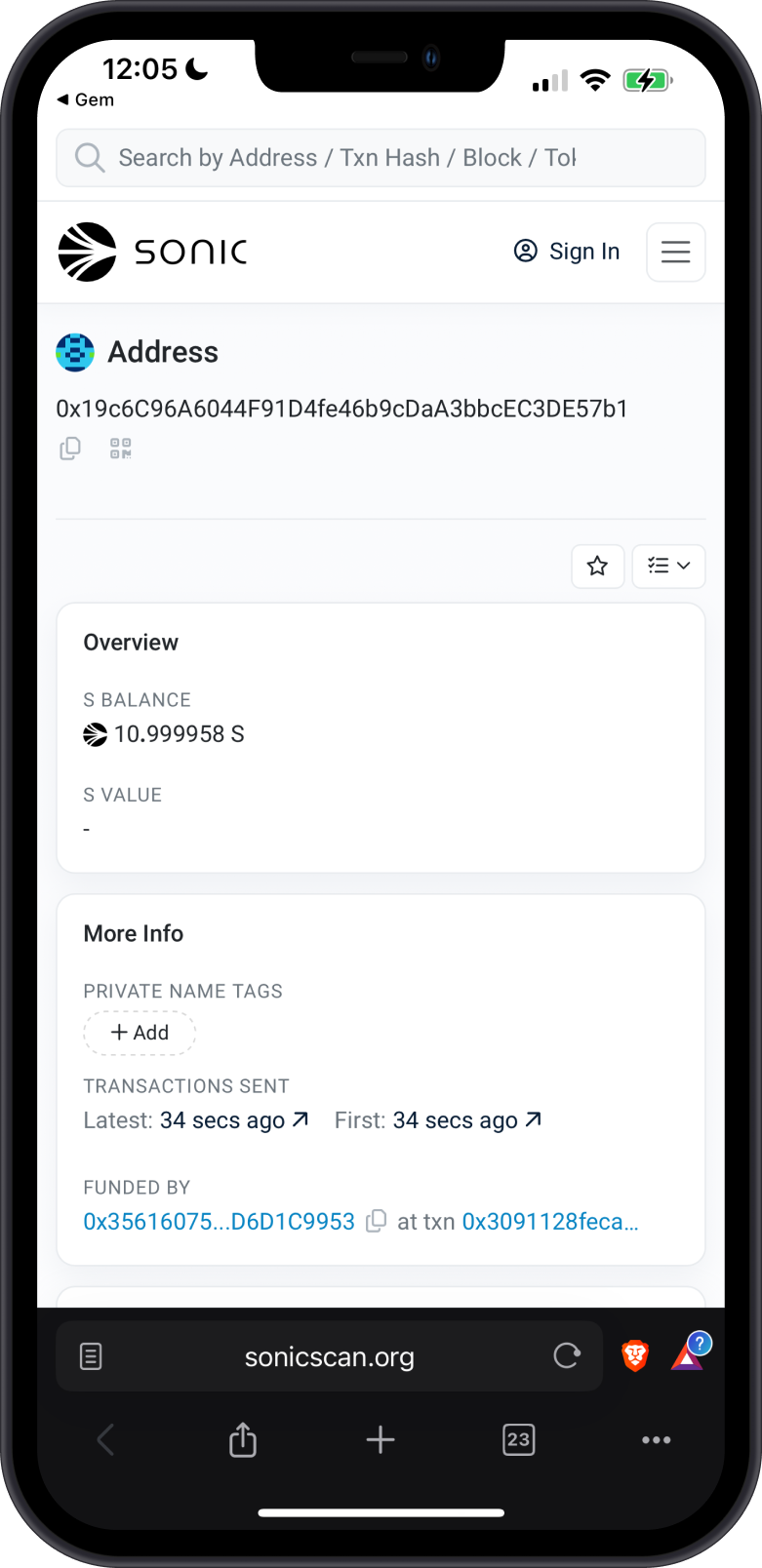 View Balance on SonicScan