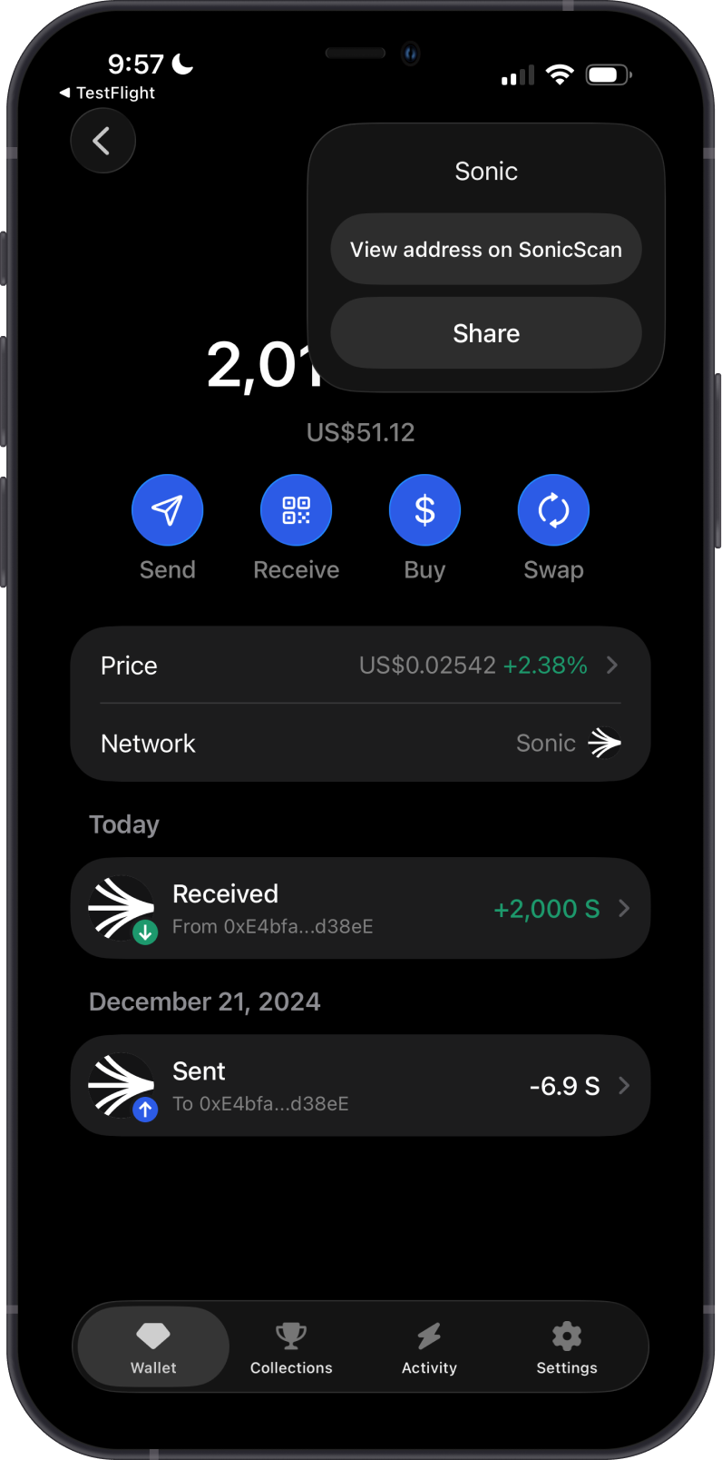 Open Sonic Explorer on Gem Wallet