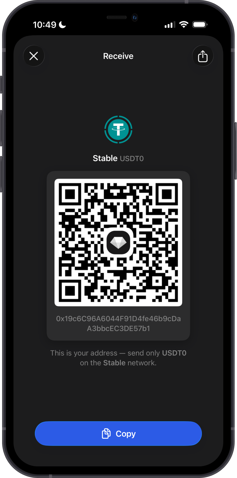 Receive Stable USDT0 on Gem Wallet