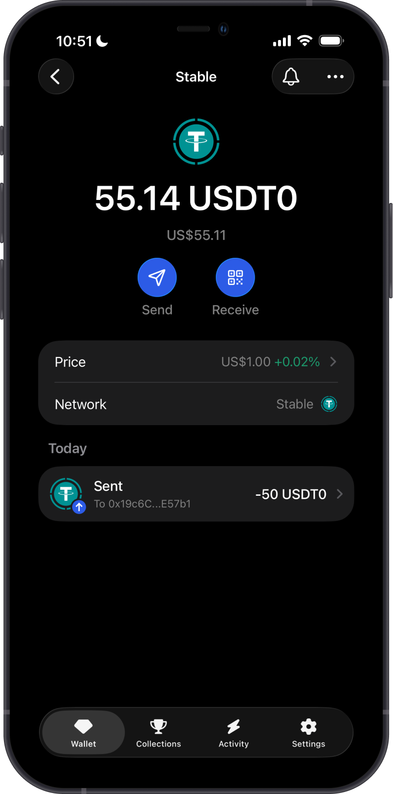 Stable USDT0 Balance on Gem Wallet