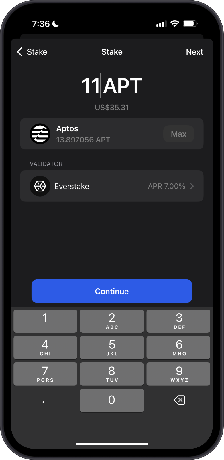Input APT Amount to Stake