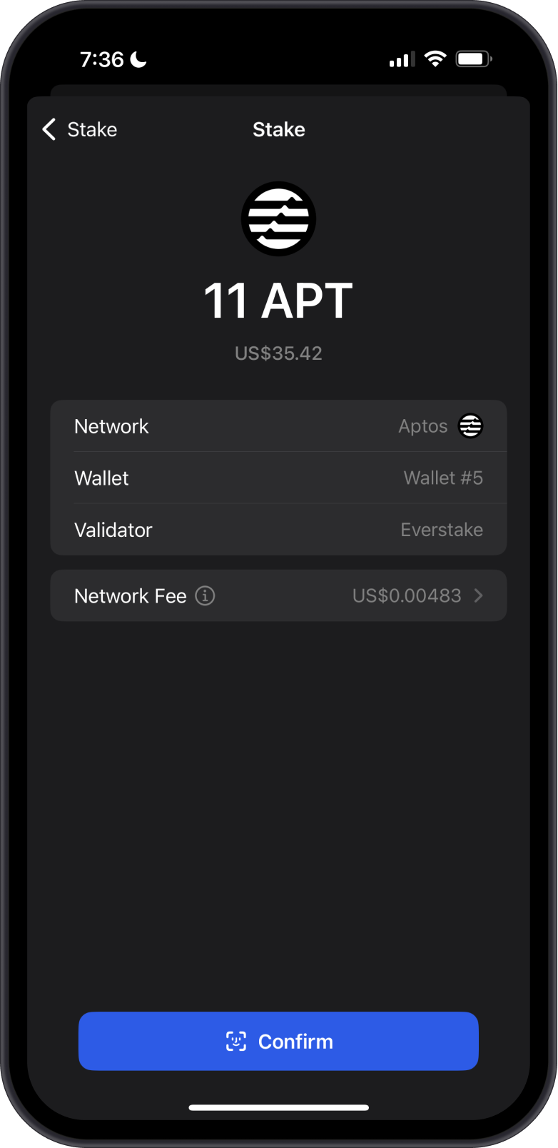 Confirm Aptos Stake