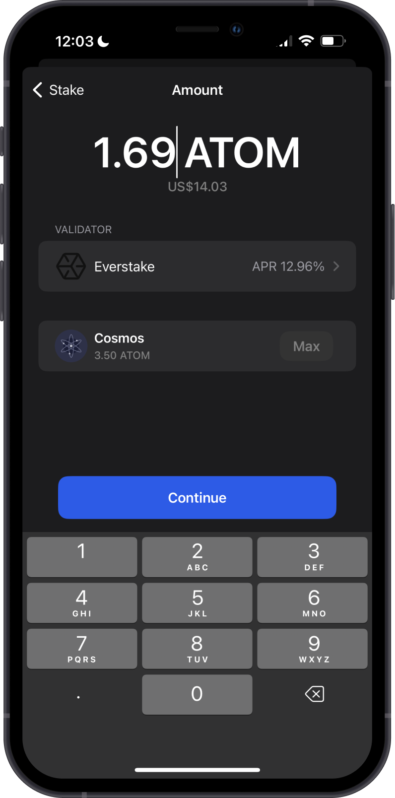 Input ATOM Amount to Stake