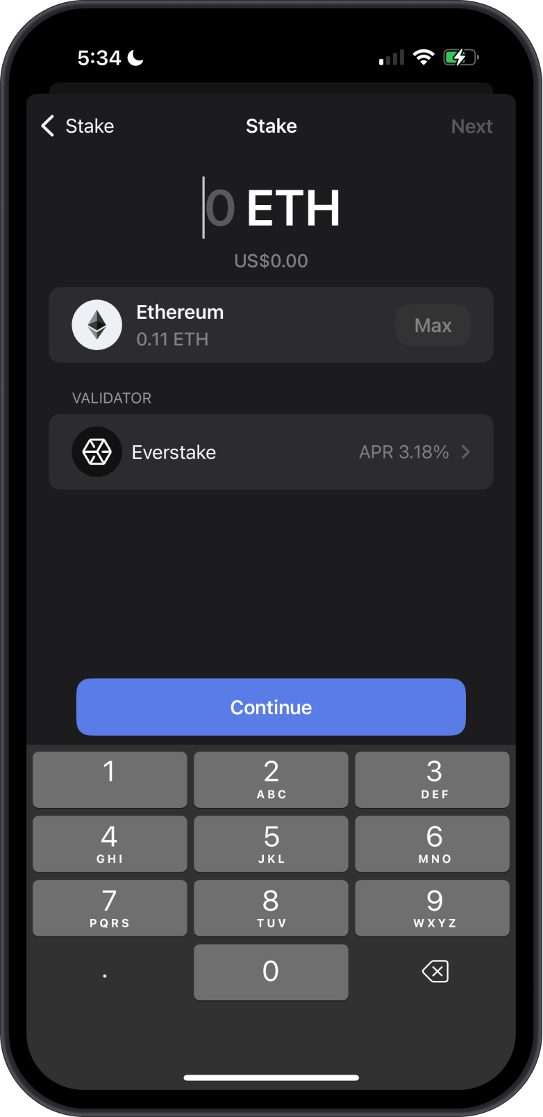 Input ETH Amount to Stake