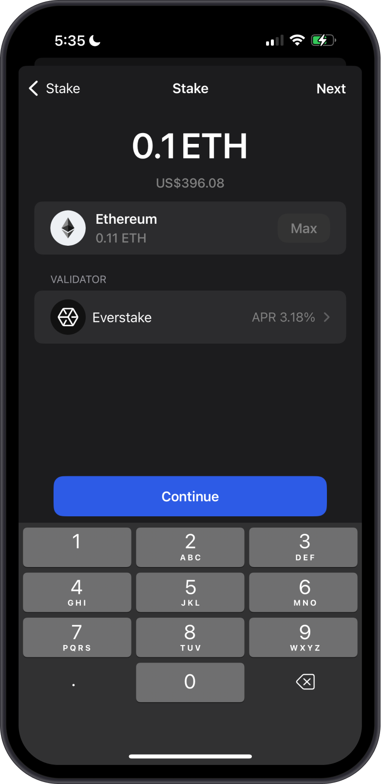 Input ETH Amount to Stake