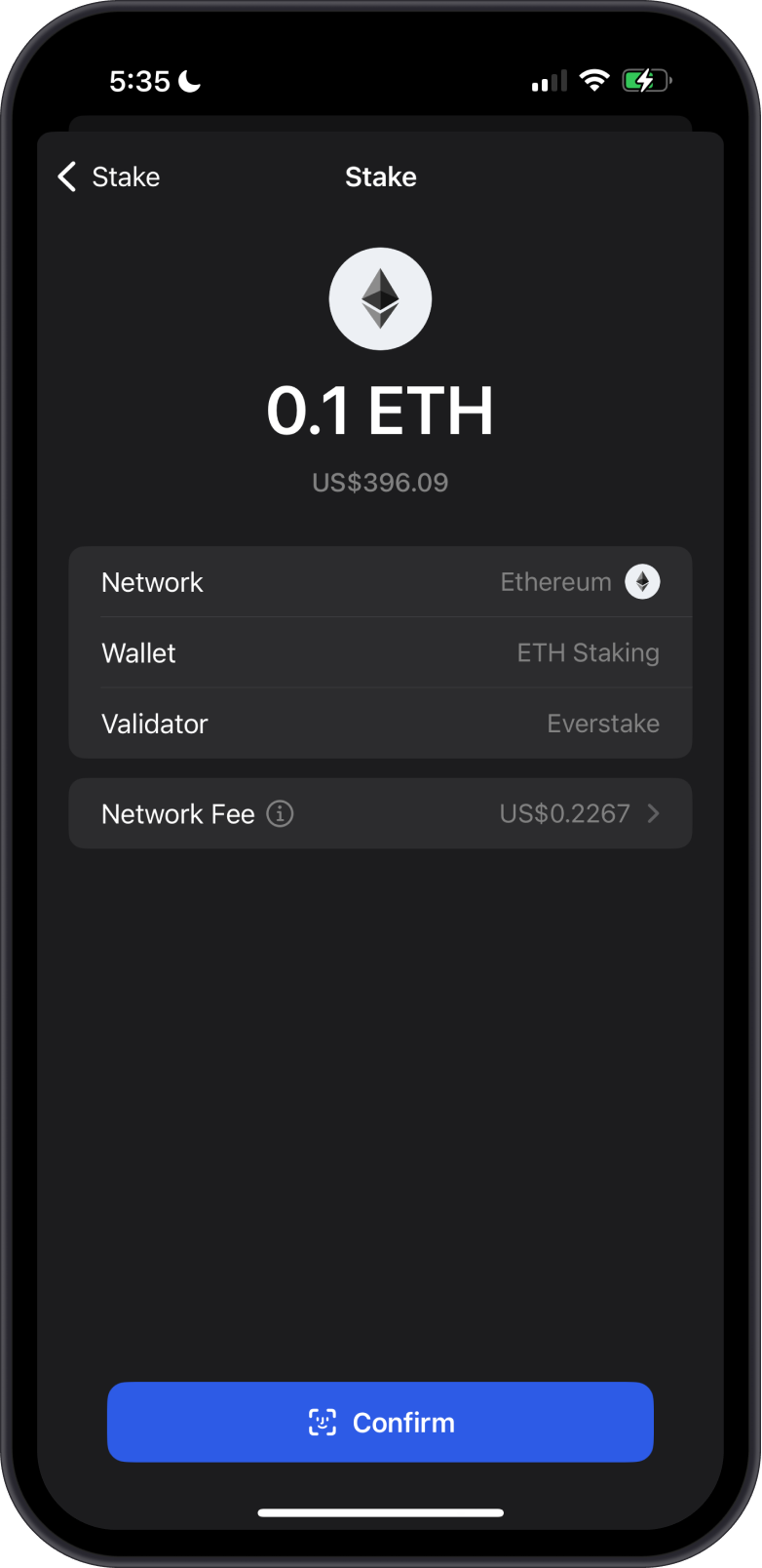 Confirm Ethereum Stake