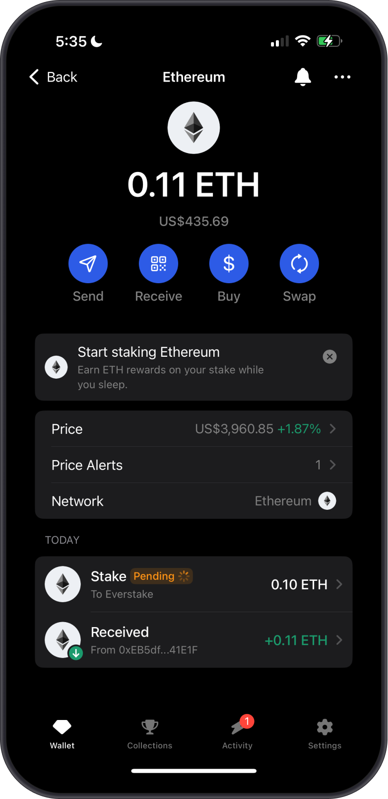 Ethereum Pending Stake