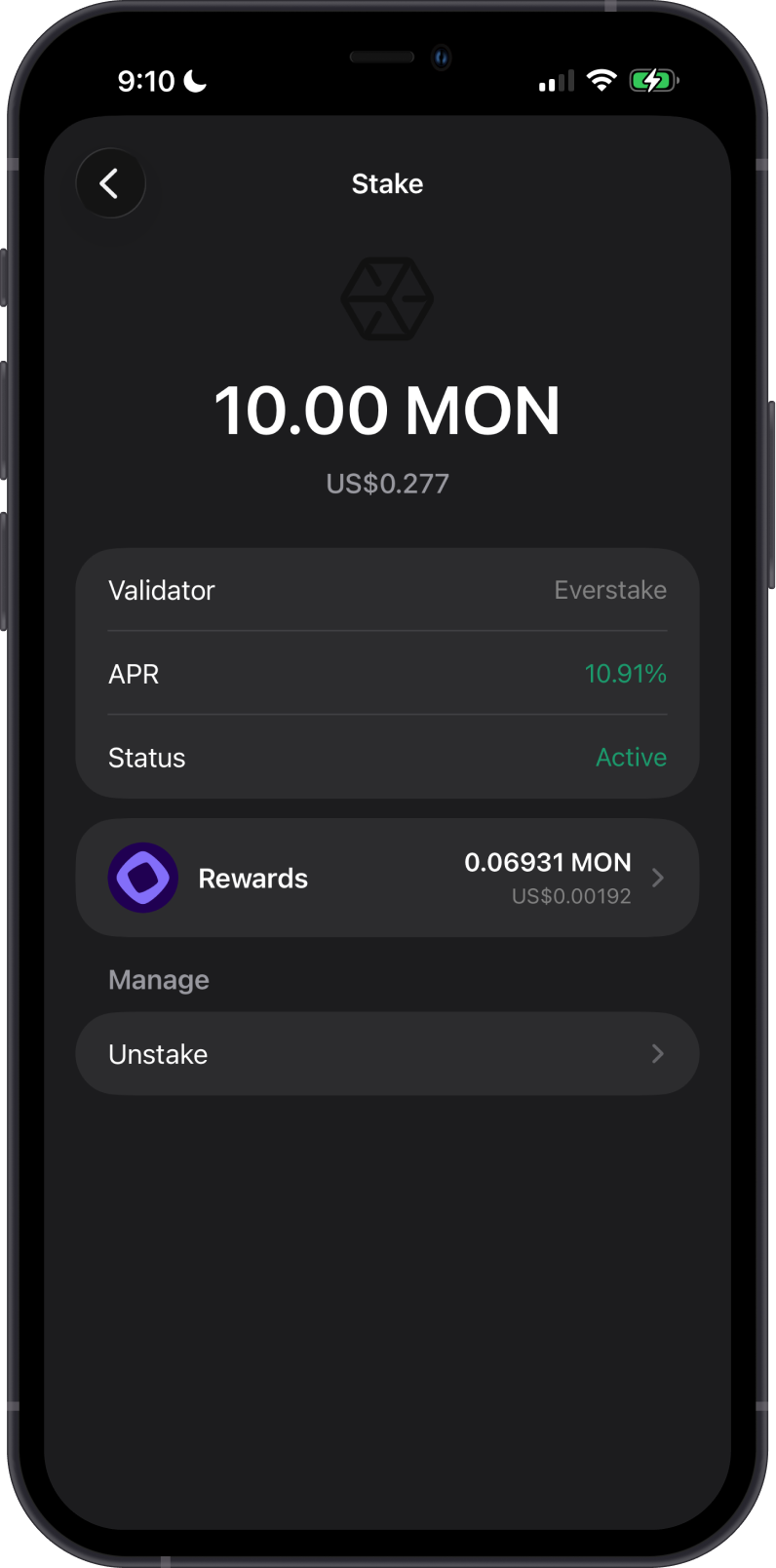 Monad Stake Details Screen