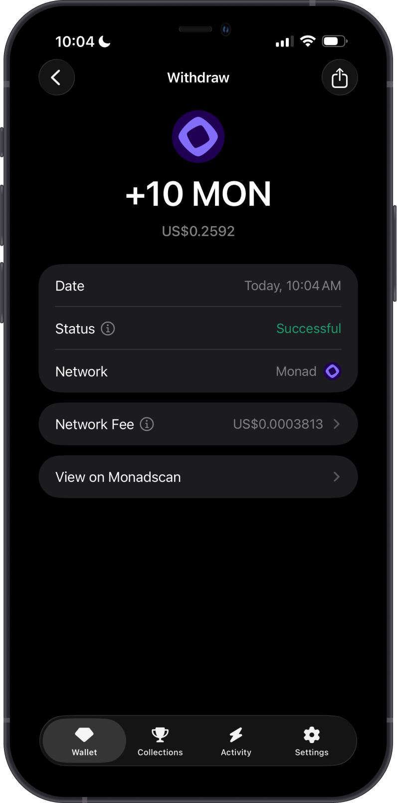 Mon Token Withdrawal Complete