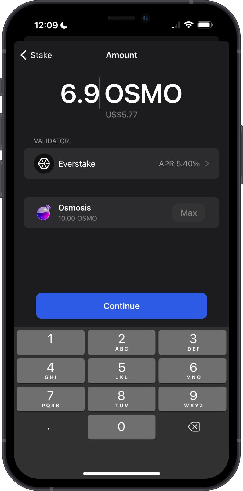 Input OSMO Amount to Stake