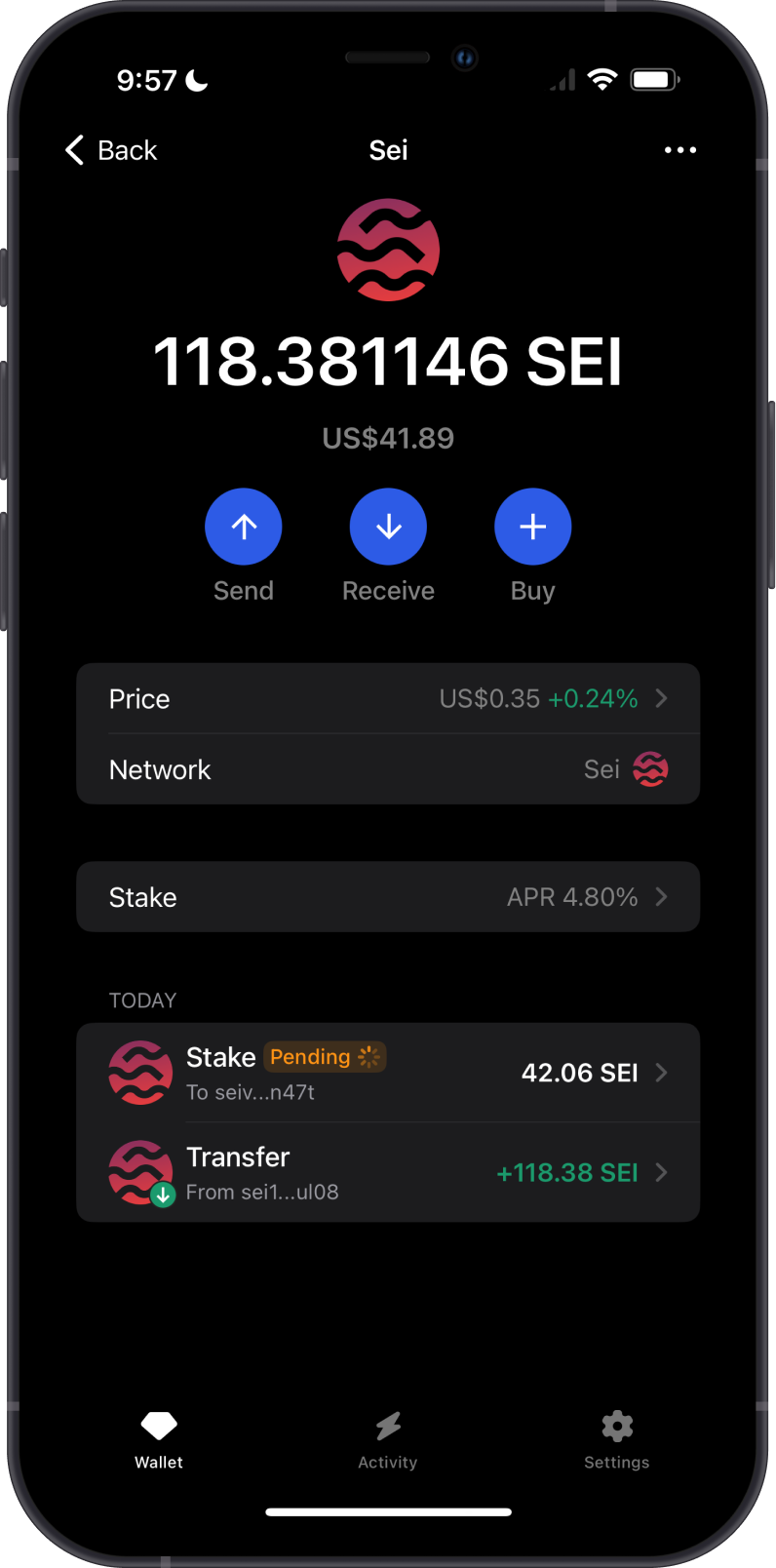 Sei Pending Stake