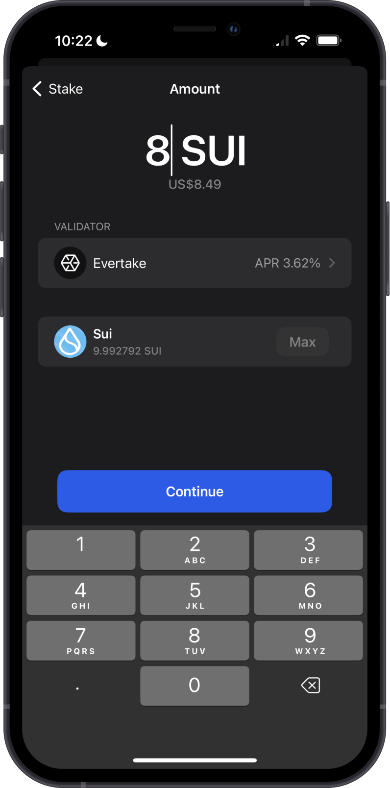 Input Amount of Sui