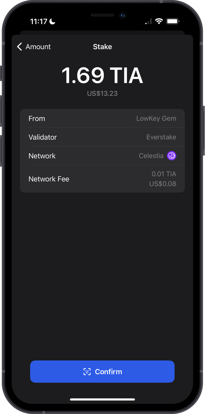 Confirm Celestia Stake