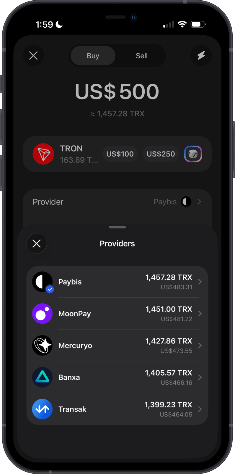 Buy TRON on Gem Wallet