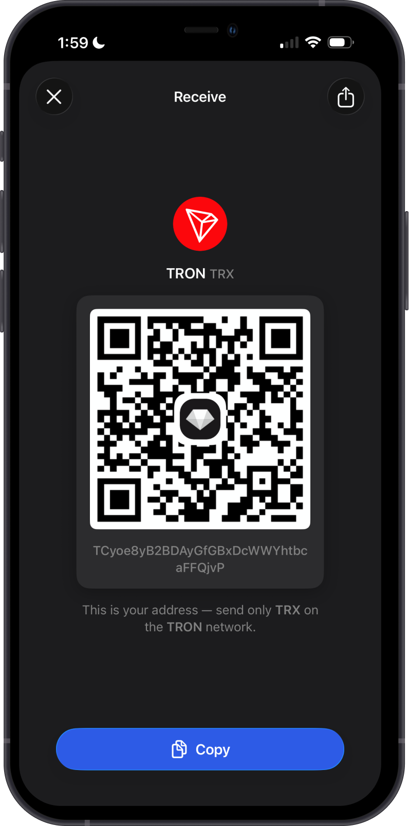 Receive TRX on Gem Wallet