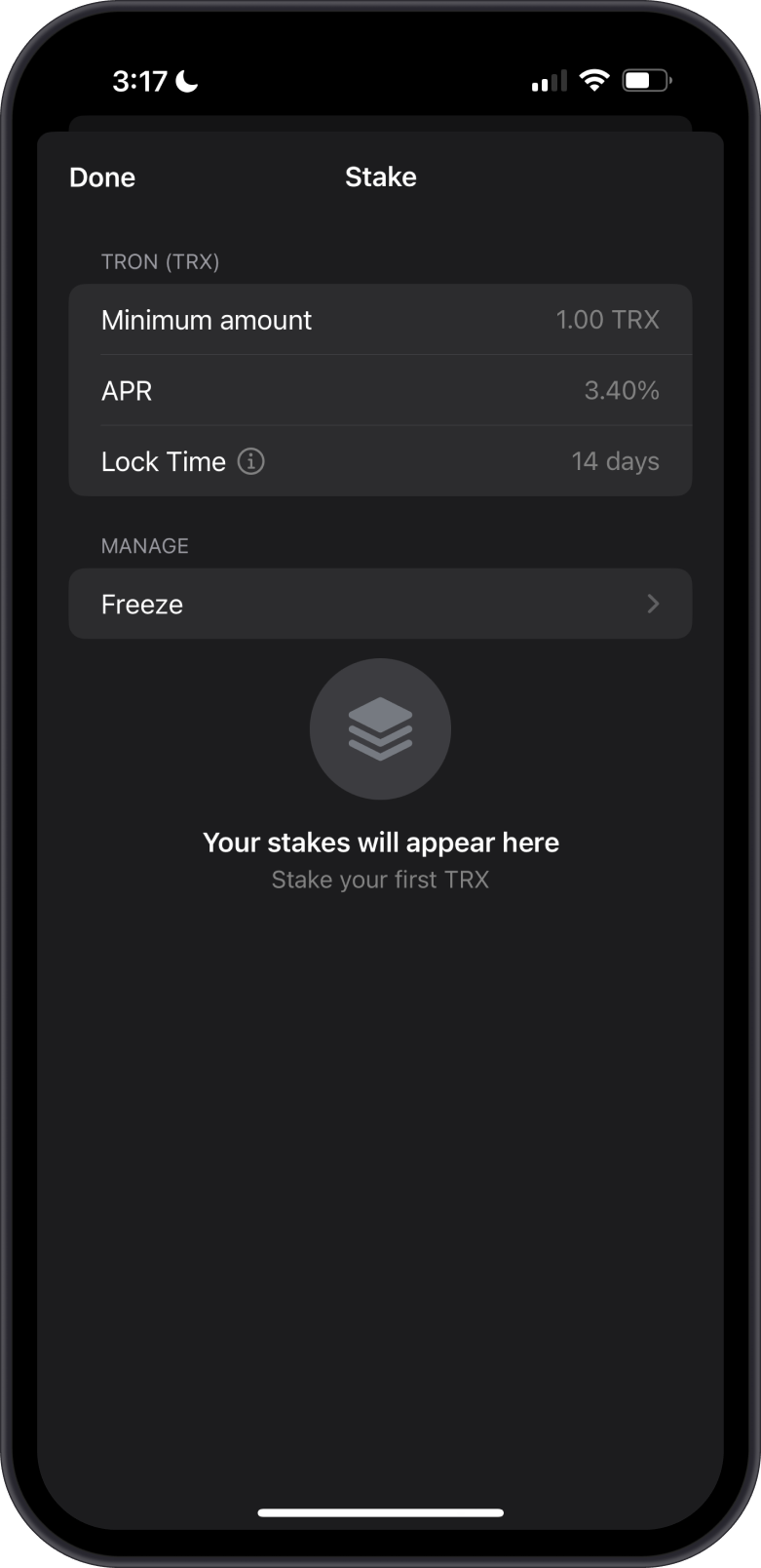 TRON Stake Screen