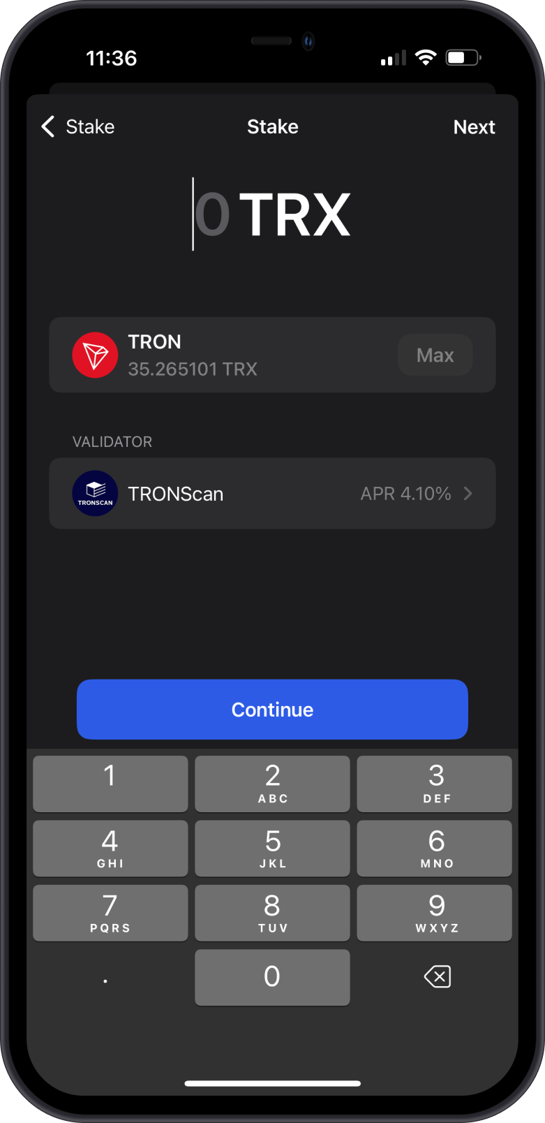 Input Stake Screen