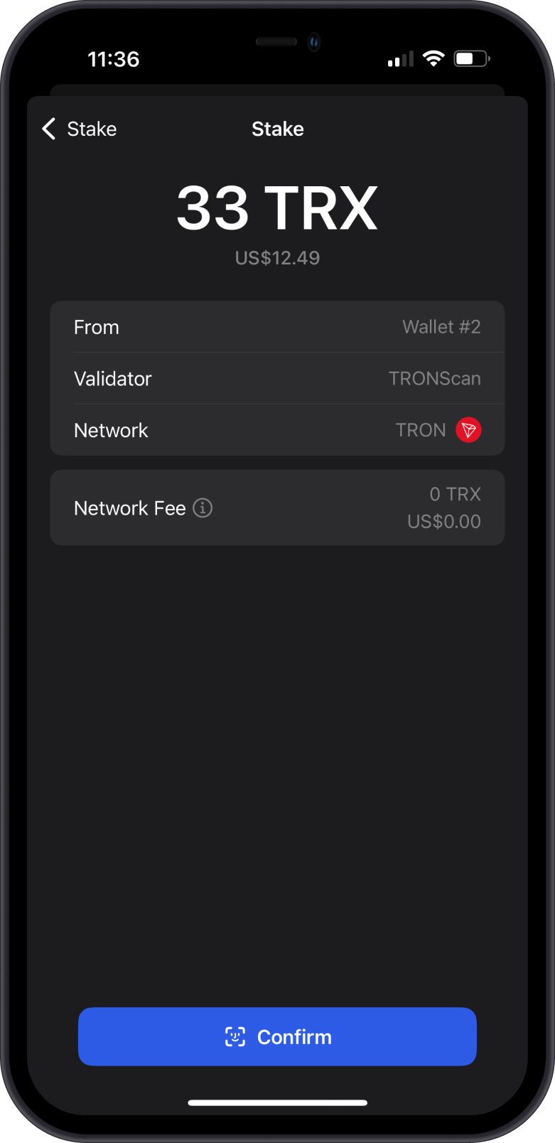 Confirm TRON Stake