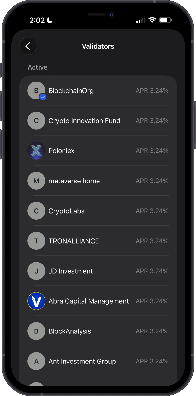 Choose a TRON Validator