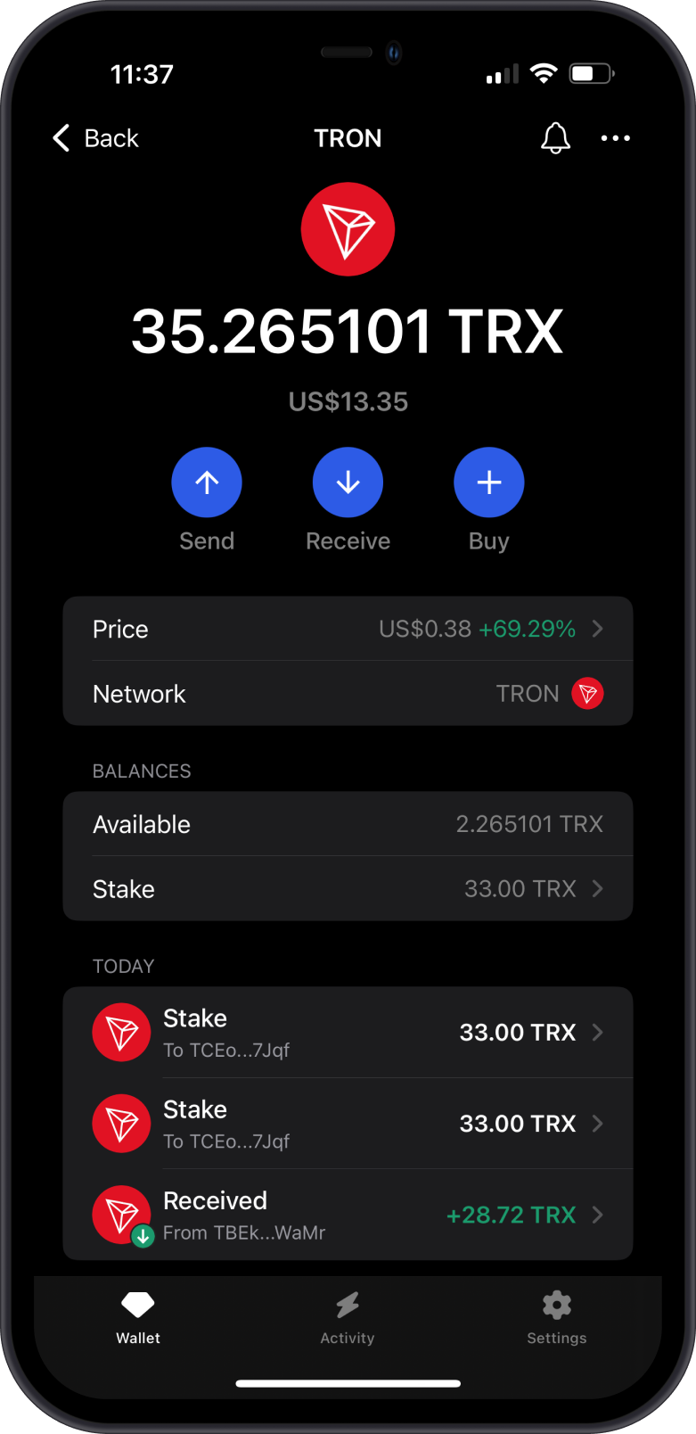 Confirmed TRON Stake