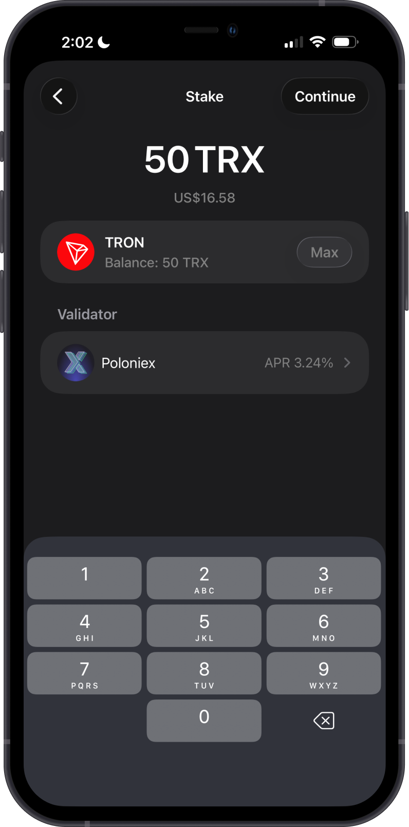 Input TRX to Stake