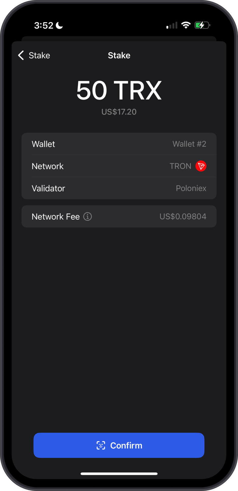 Confirm TRON Stake