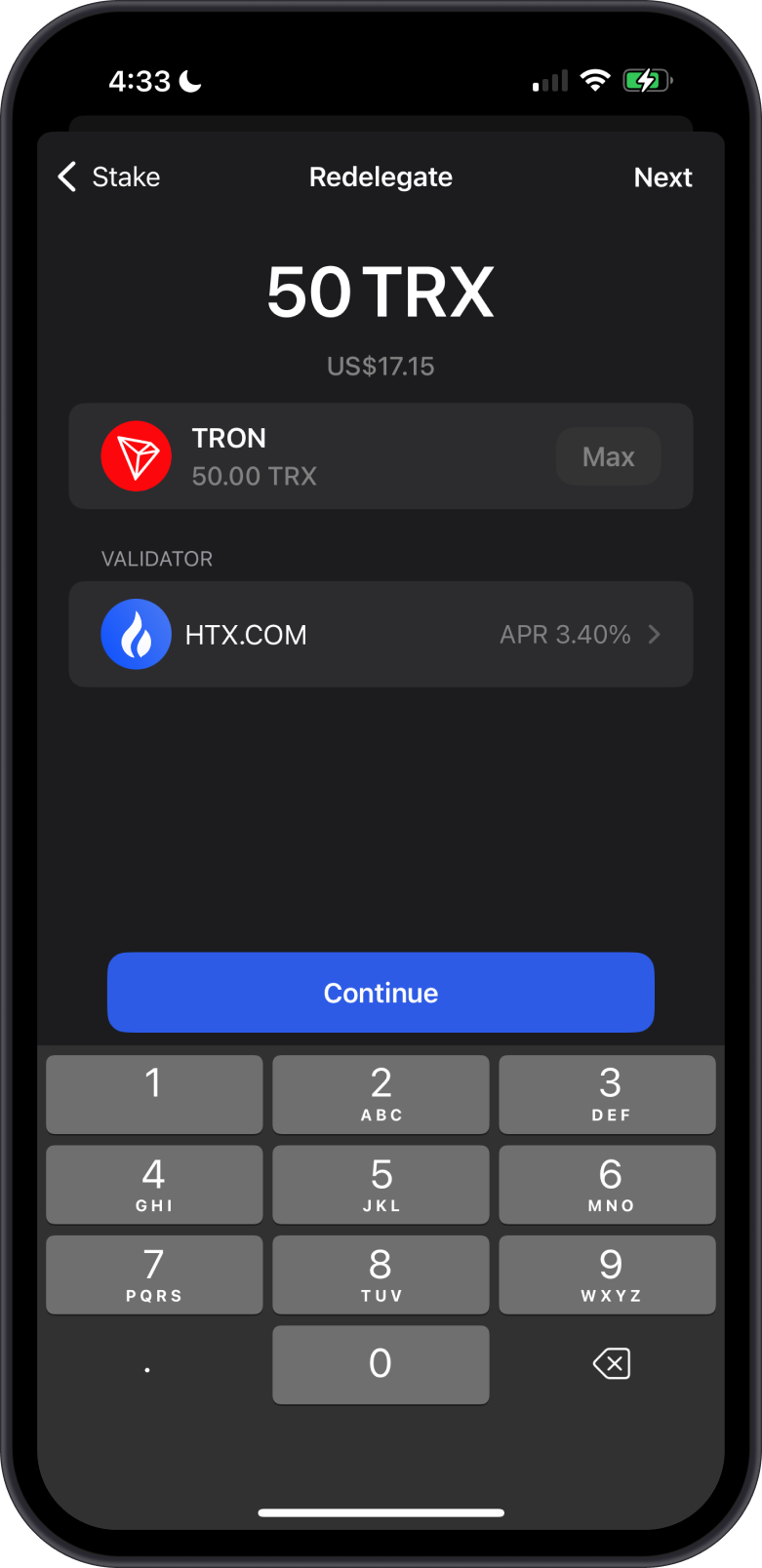Redelegate TRX