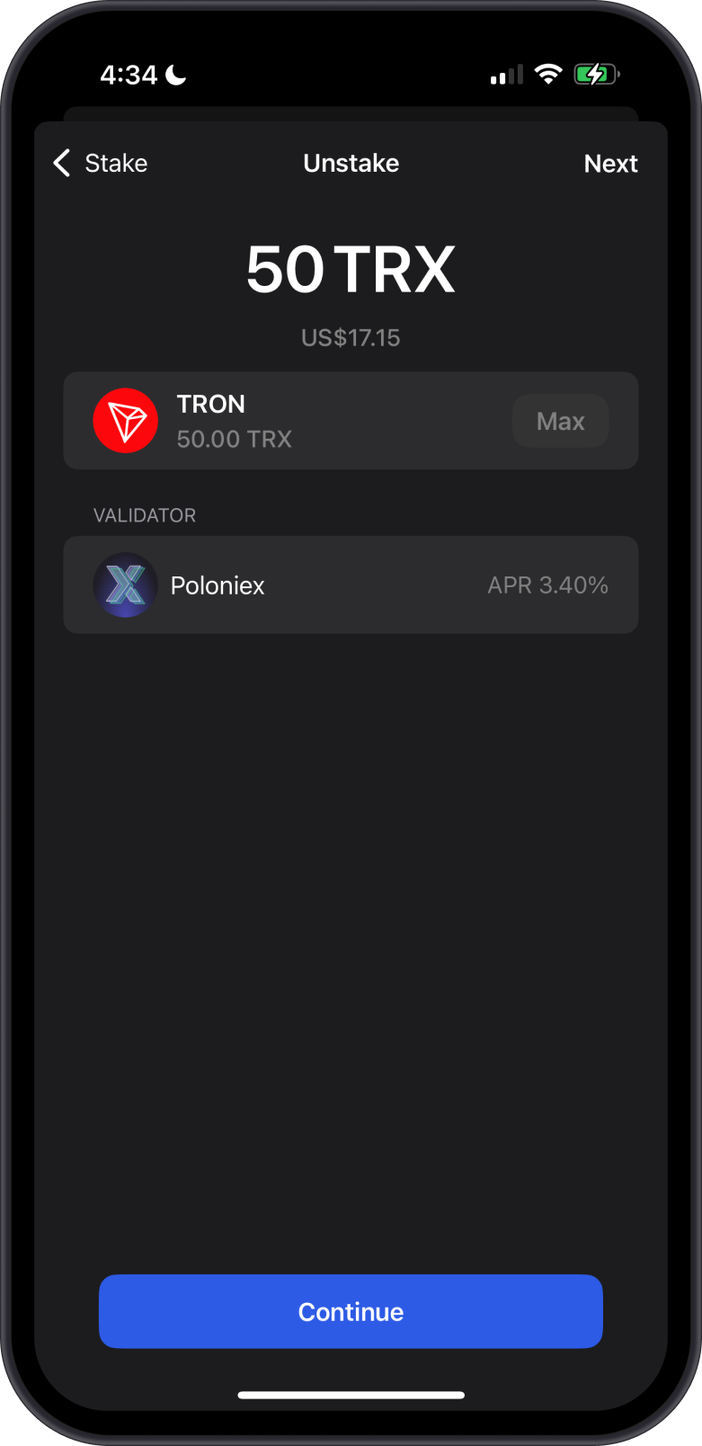Unstake TRX