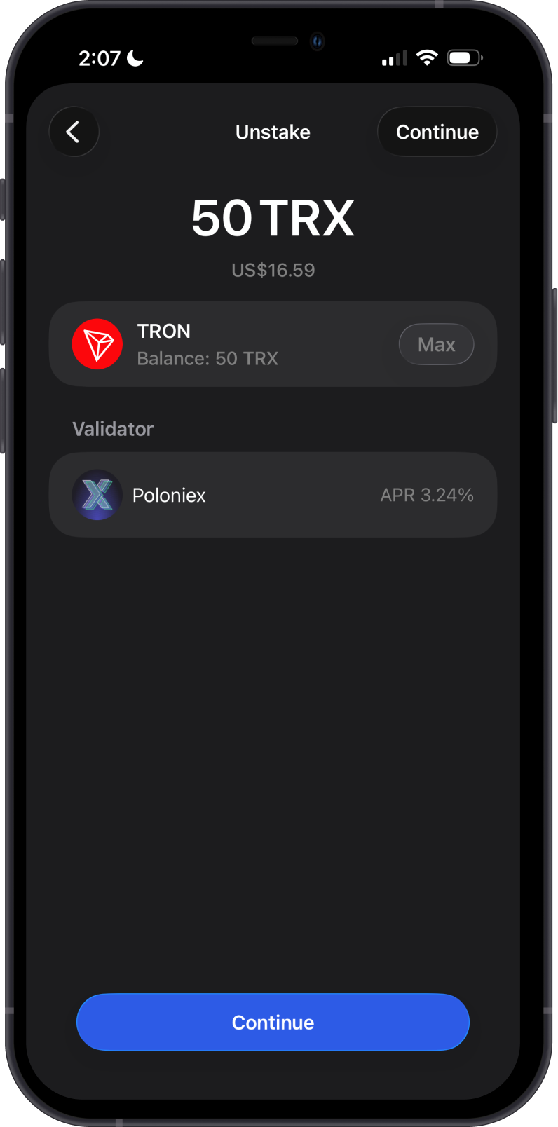 Unstake TRX