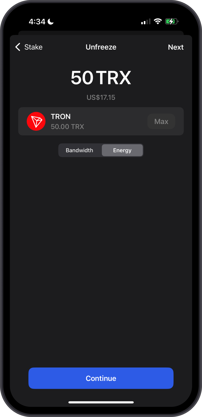 Unfreeze TRX
