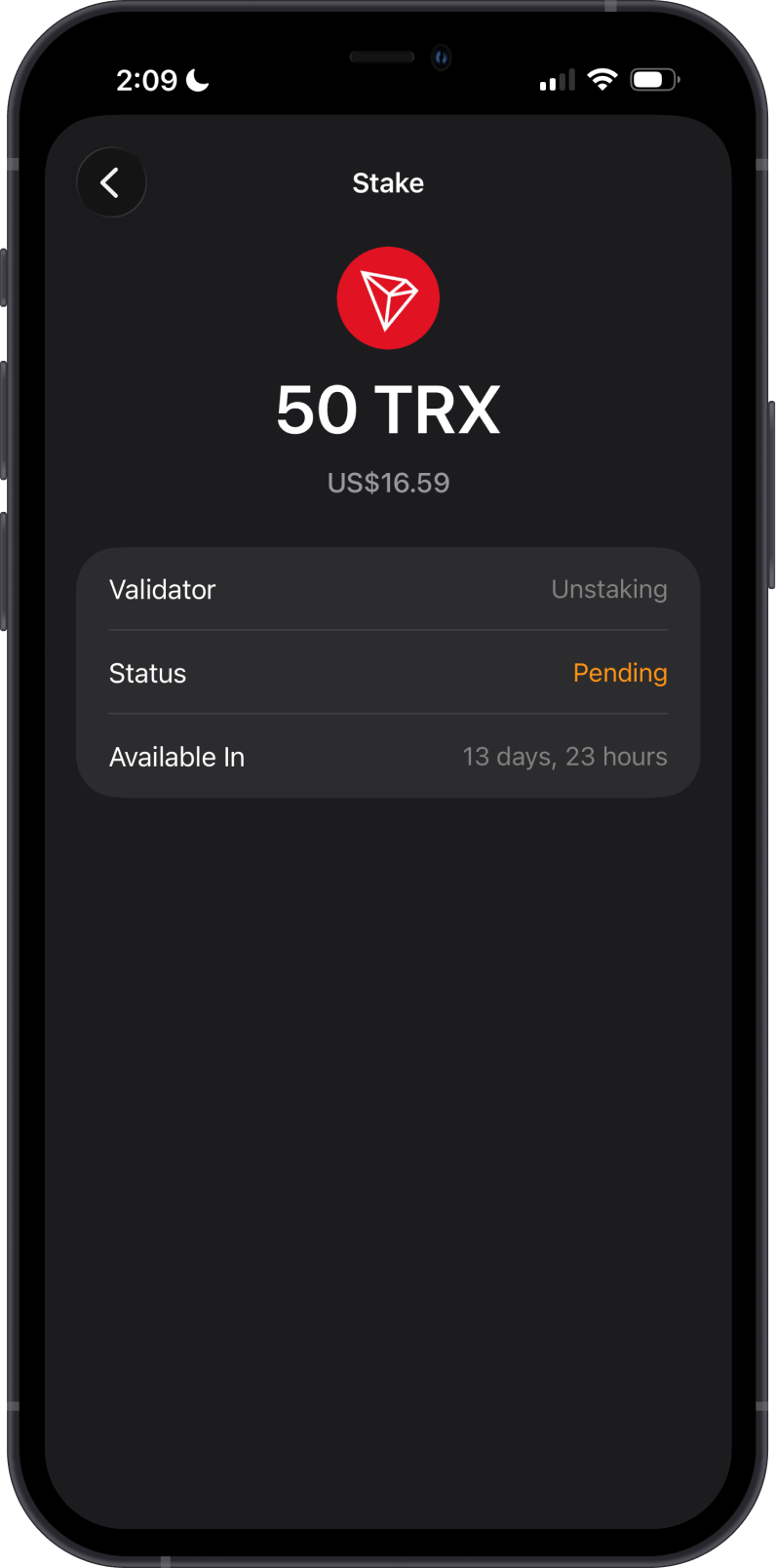 Pending TRX Unstaking Period