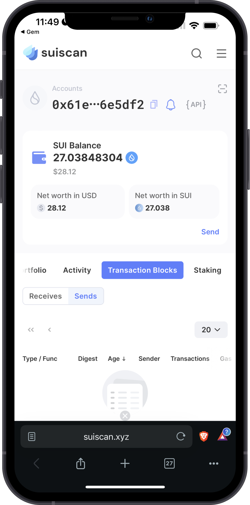 View SUI Balance on Suiscan