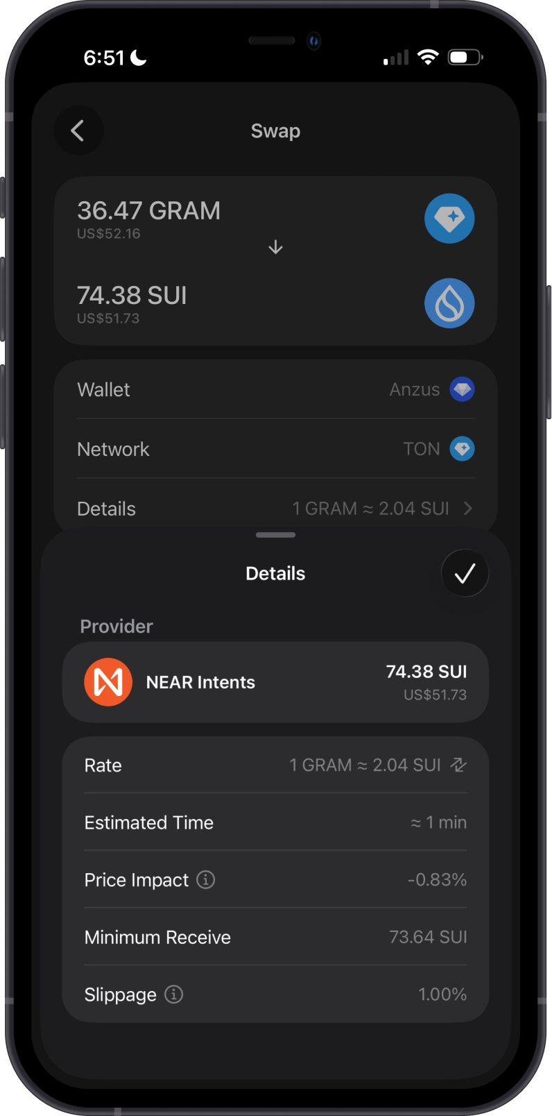 Cross-Chain Swap SUI on Gem Wallet