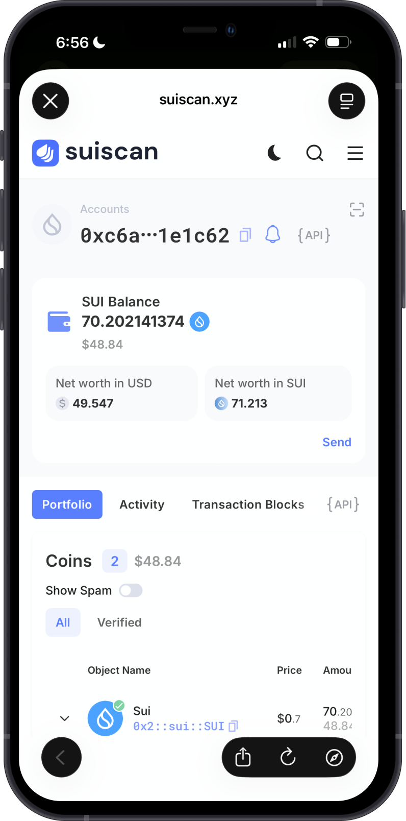 SUI Balance on Suiscan