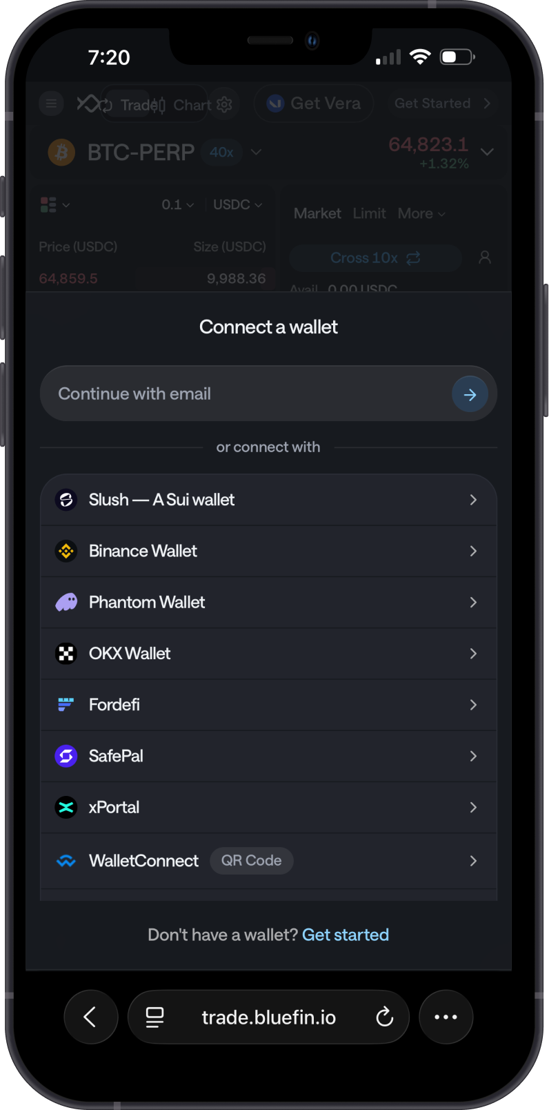 Choose WalletConnect on Bluefin