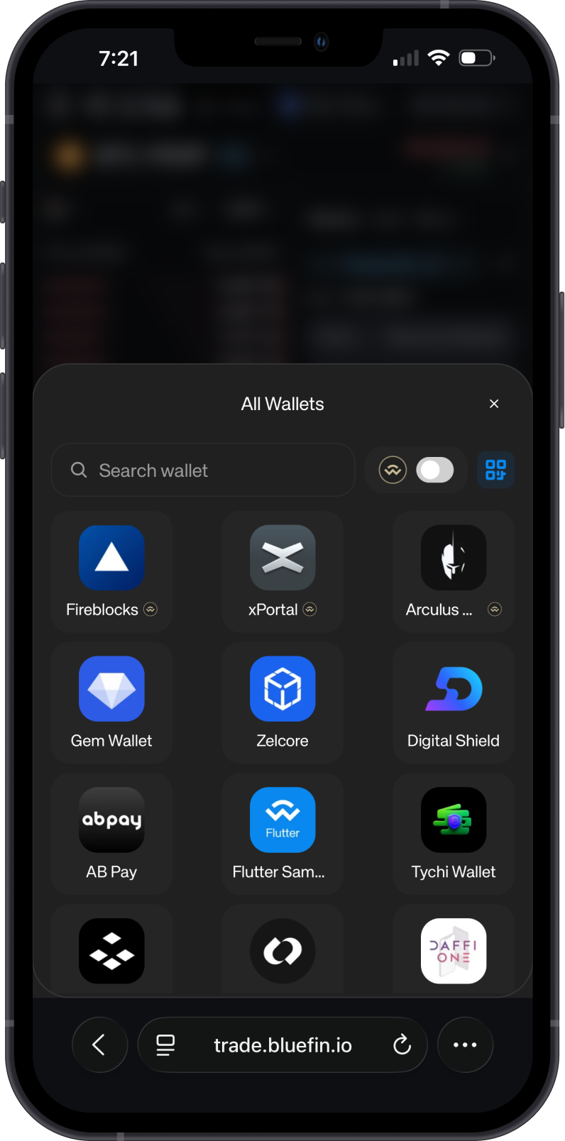 Select Gem Wallet from the WalletConnect list