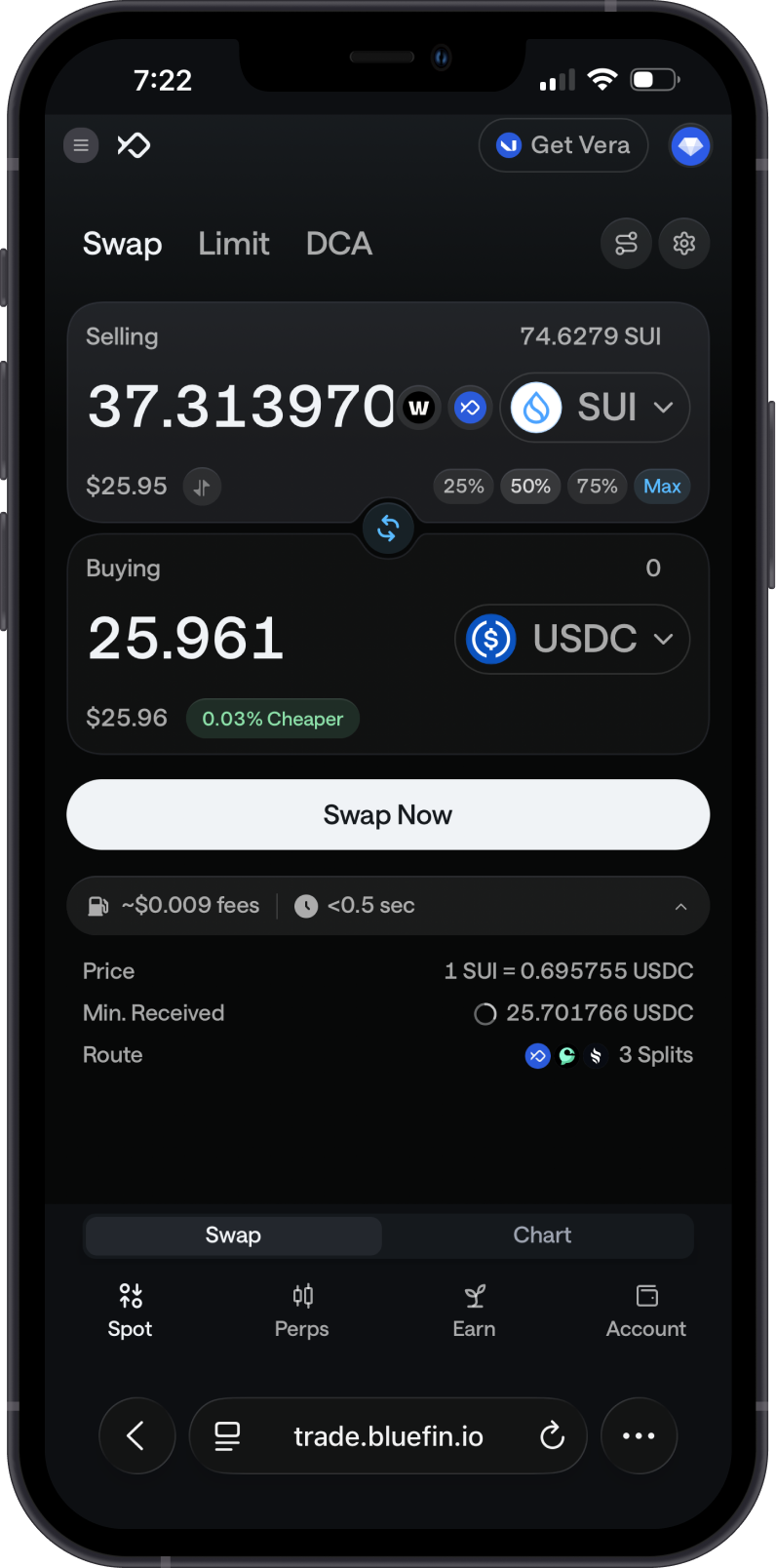 Enter the Sui swap details on Bluefin