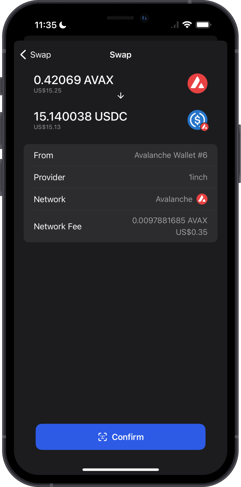 Confirm AVAX Swap