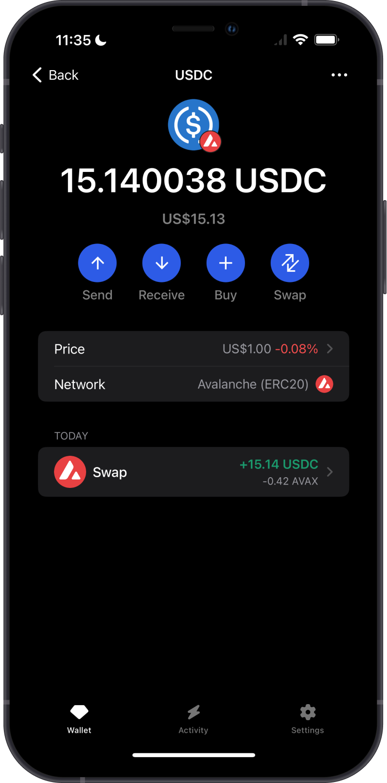 Swap AVAX to USDC Completed