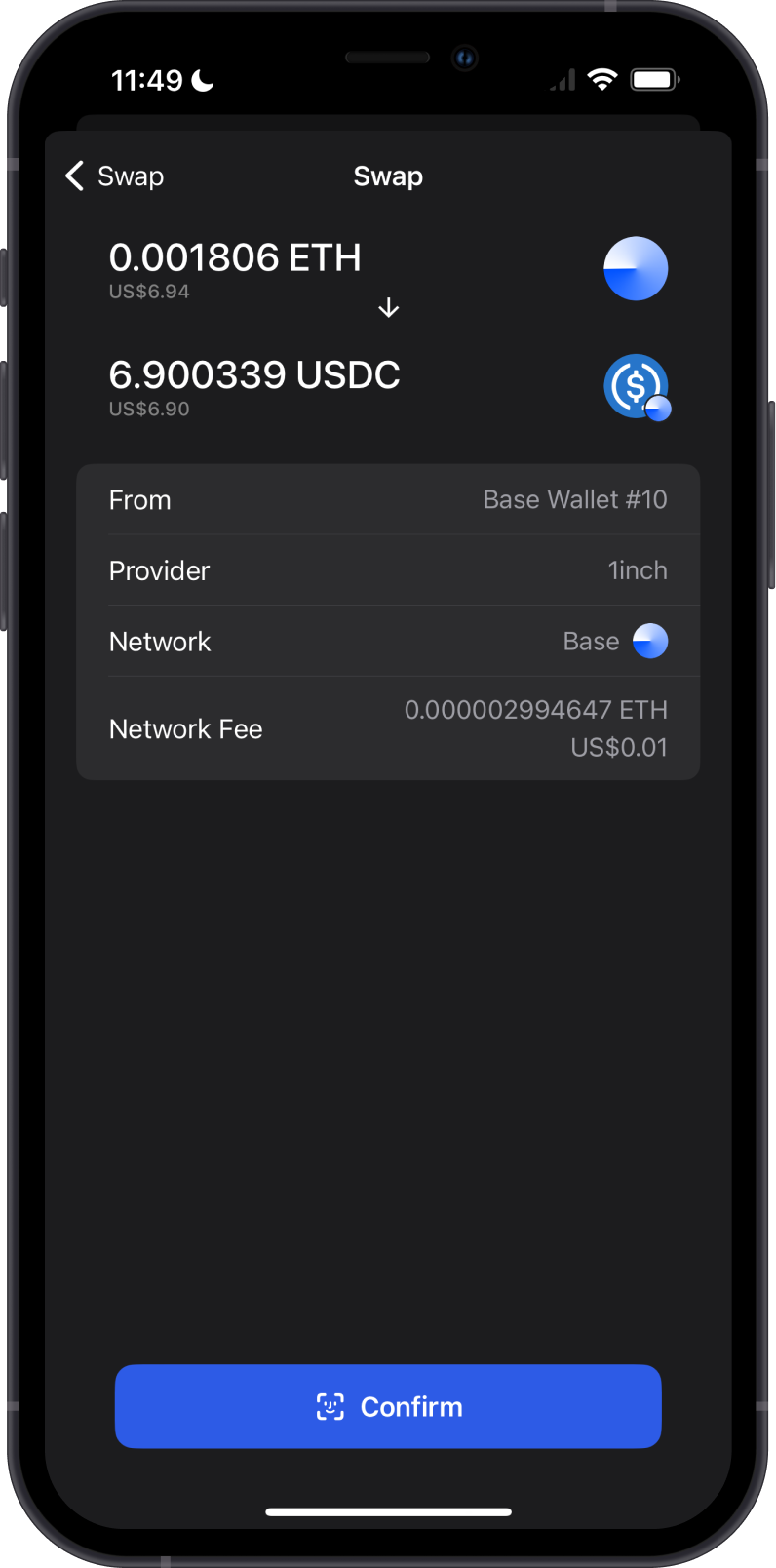 Confirm BASE ETH Swap