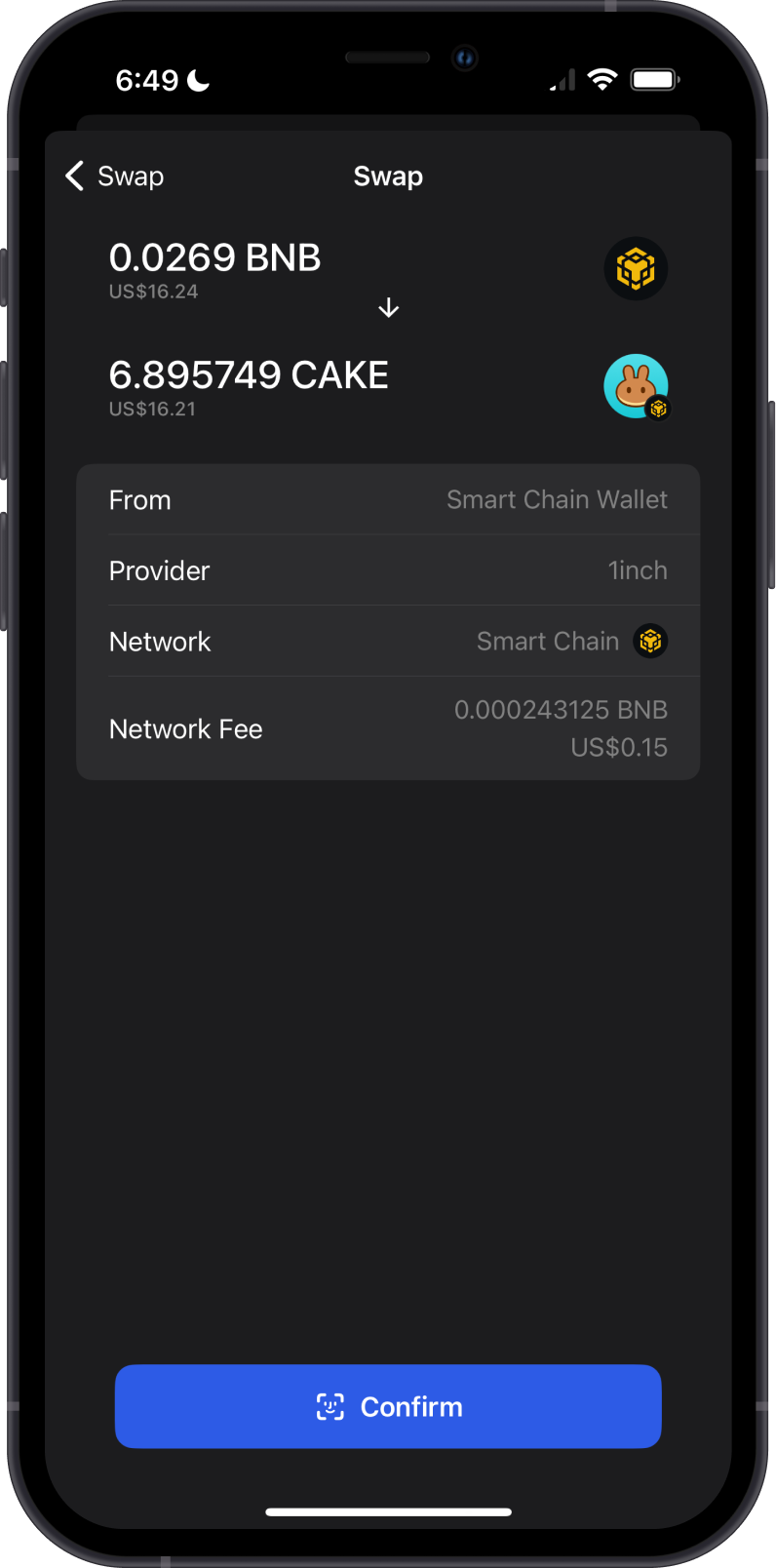 Confirm BNB Swap