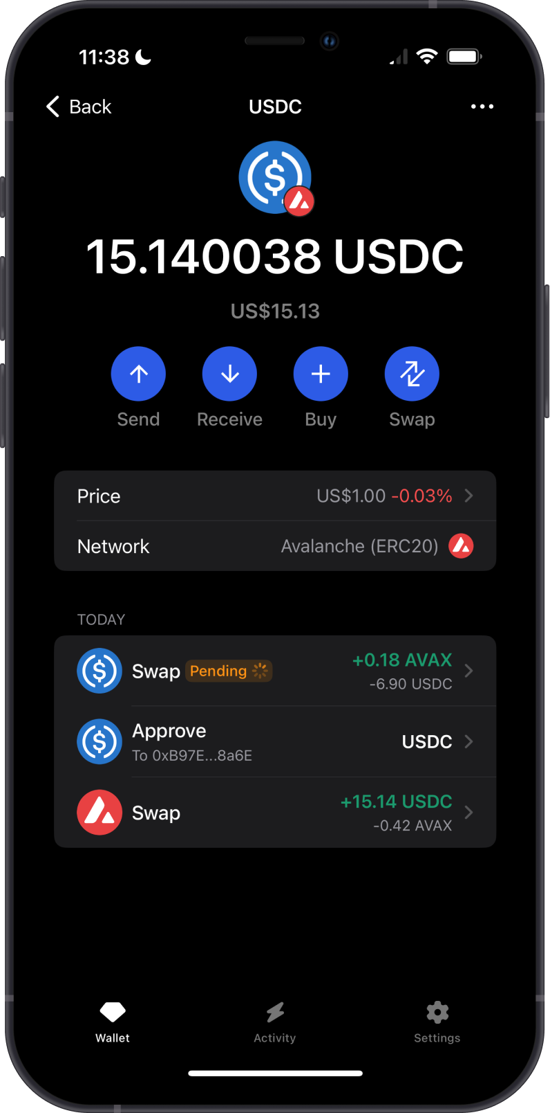 Pending Swap of ERC20 to AVAX