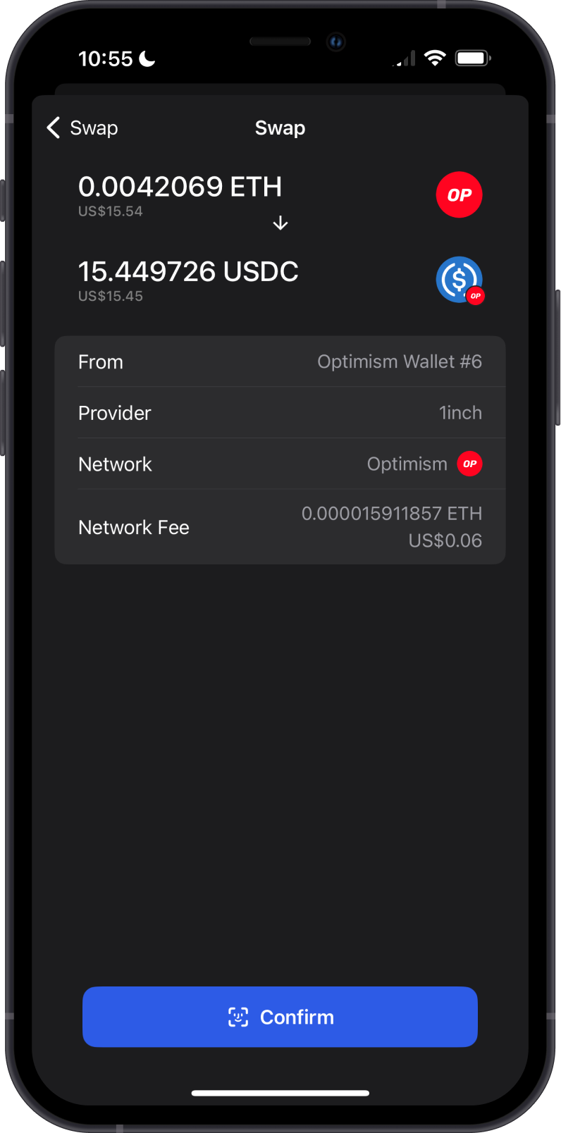 Confirm OP ETH Swap
