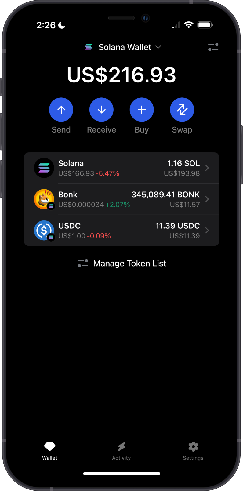 Solana Wallet Screen