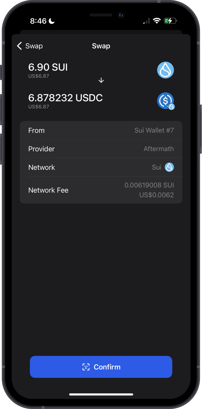 Confirm SUI Swap