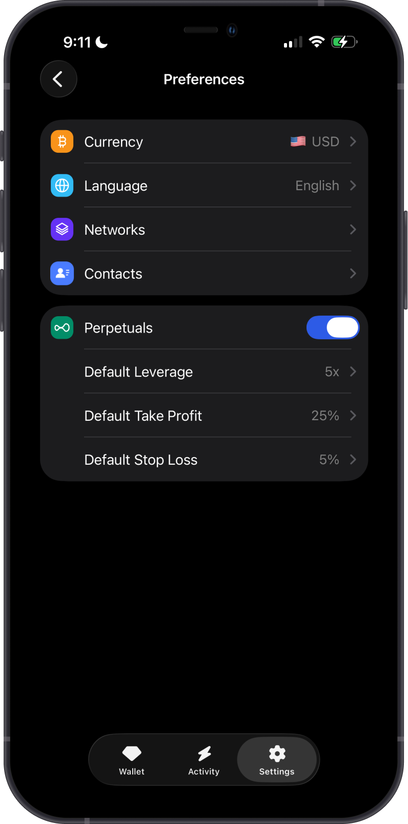 Open Network Preferences